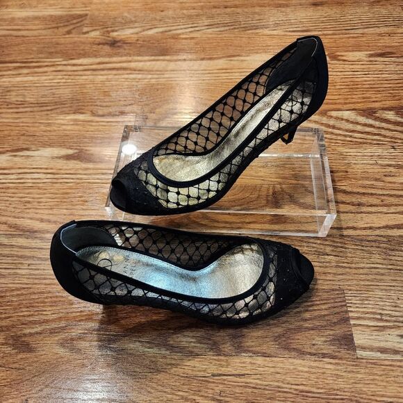 Adrianna Papell Black Mesh Open Toe Jamie Heels Womens Size 7.5M - Picture 3 of 11